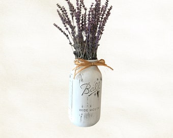 Lavender Arrangement in Half Gallon Hand Painted Jar, Mother Gift For Birthday, Modern Farmhouse Room Decor, Fireplace Mantel Shelf Decor