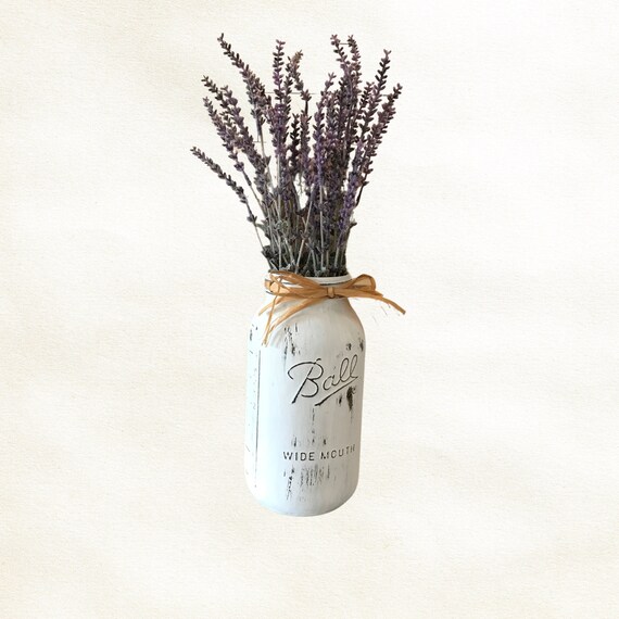 Lavender Arrangement in Half Gallon Hand Painted Jar, Mother Gift For Birthday, Modern Farmhouse Room Decor, Fireplace Mantel Shelf Decor