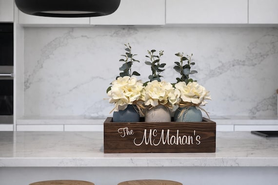Personalized Mason Jar Centerpiece Box, Custom Family Name Farmhouse Table Decor, Rustic Wedding Centerpiece
