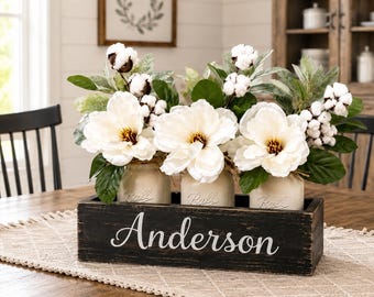 Personalized Mason Jar Centerpiece, Painted Mason Jars, Family Name Decor, Housewarming Gift
