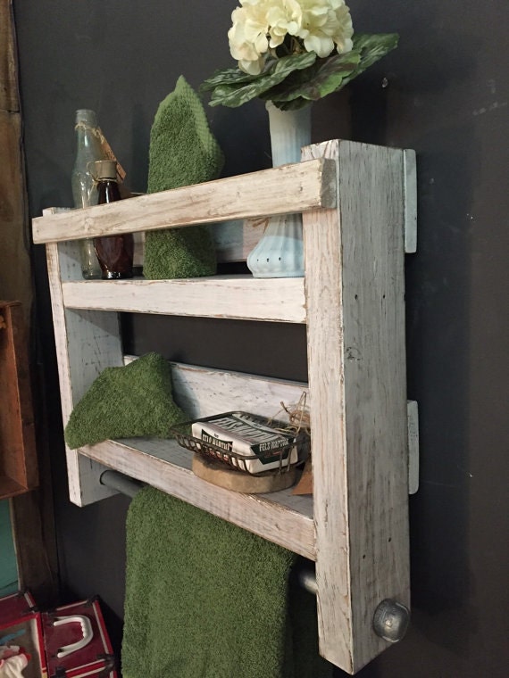 White Bathroom Shelves Towel Bar, Beach Decor For Bathroom, Cabin Decor