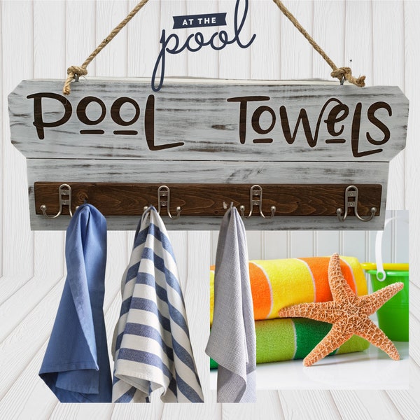Customizable Pool Towel Rack: Wooden Pool Decor with Hooks