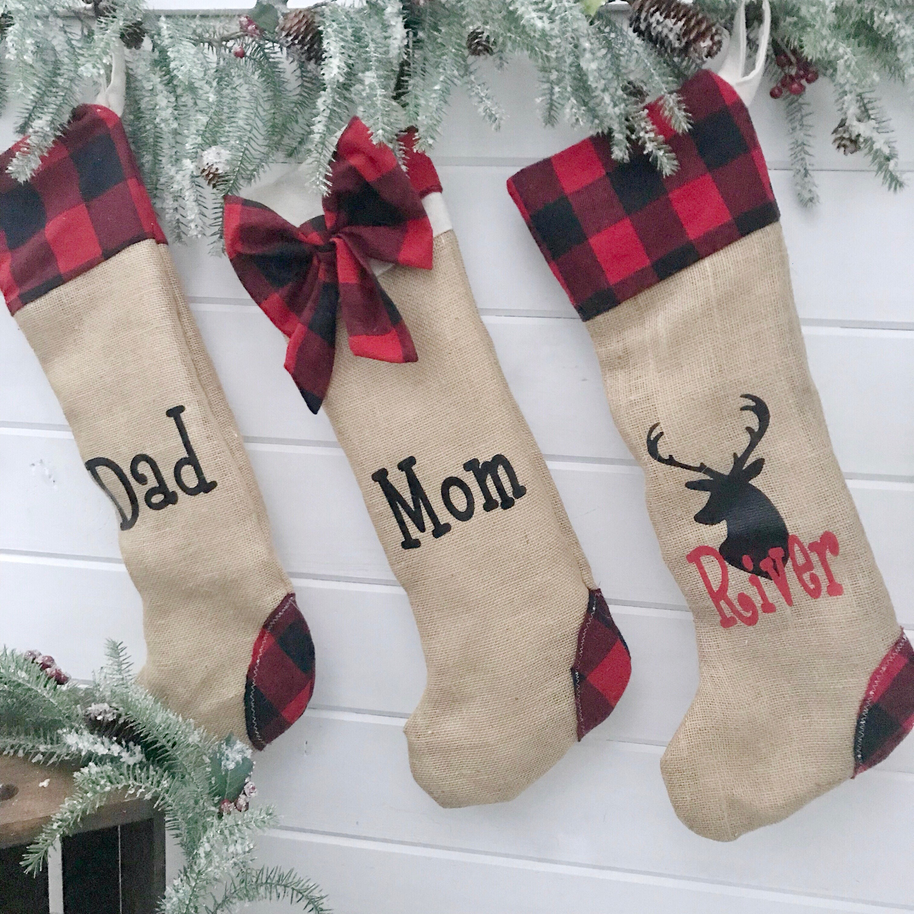 A & B Floral Barclay Plaid Applique Rosy Red 20 inch Fabric Christmas Stocking A & B Floral Barclay Plaid Applique Rosy Red 20 inch Fabric Christmas Stocking