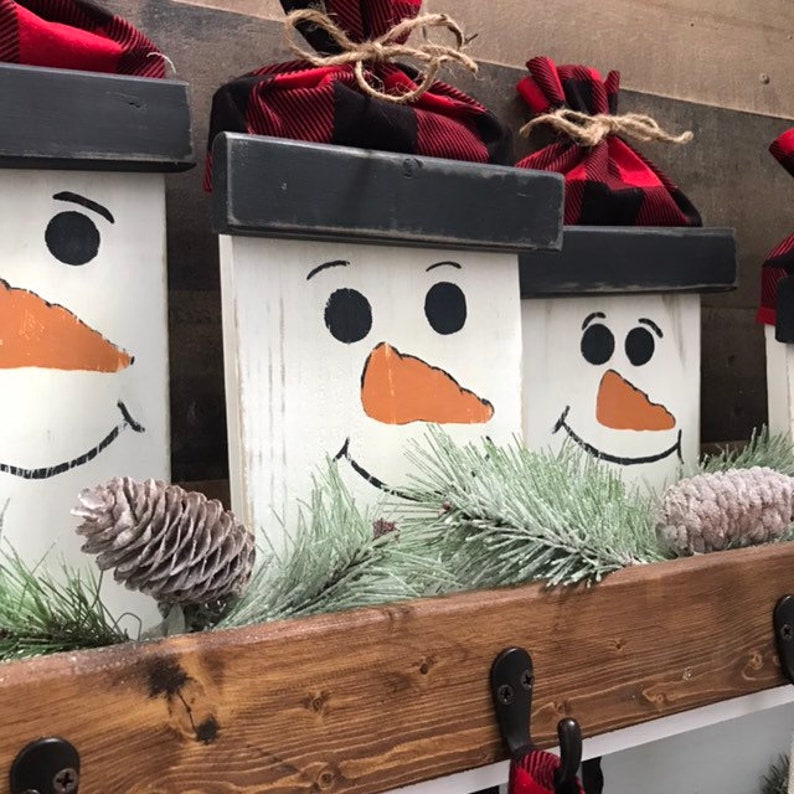 Christmas Mantel Stocking Holder Wood Snowman Gift with | Etsy