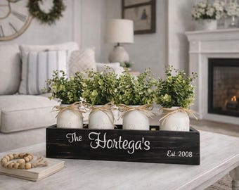 Personalized Mason Jar Centerpiece, Custom Family Name Wood Box, Housewarming Gift