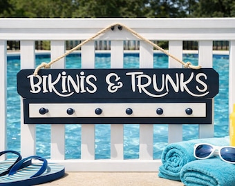 Personalized Pool Towel Rack, Hand Painted Wood Beach House Decor
