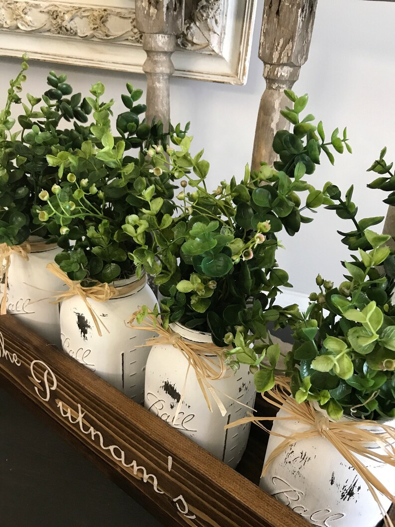 Boxwood Greenery Mason Jar Centerpiece with Painted Mason Etsy