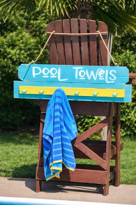 Personalized Wooden Pool Towel Rack, Backyard Beach House Decor Sign
