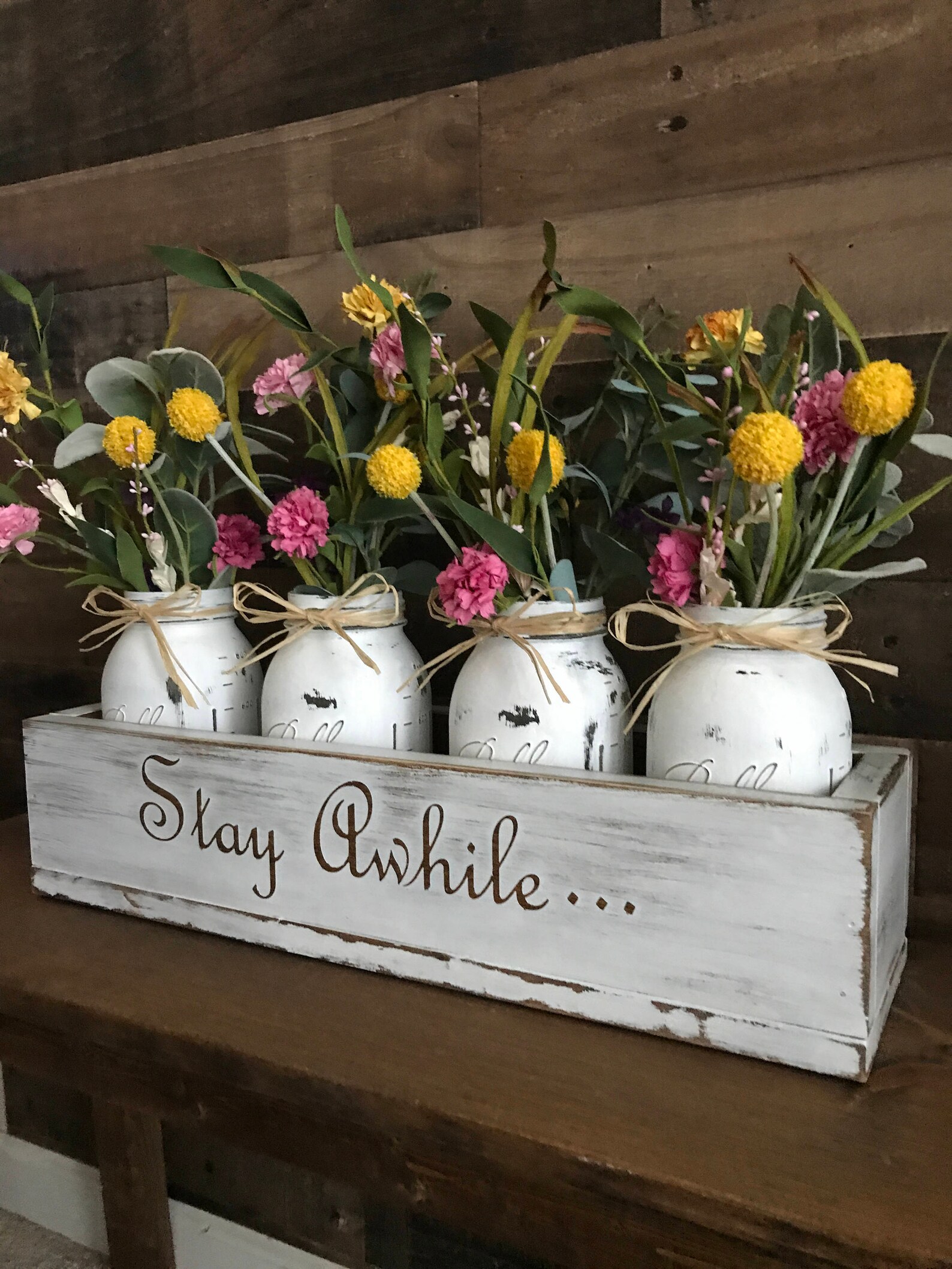 Mason Jar Rustic Decor Floral Arrangement Mason Jar Home Etsy