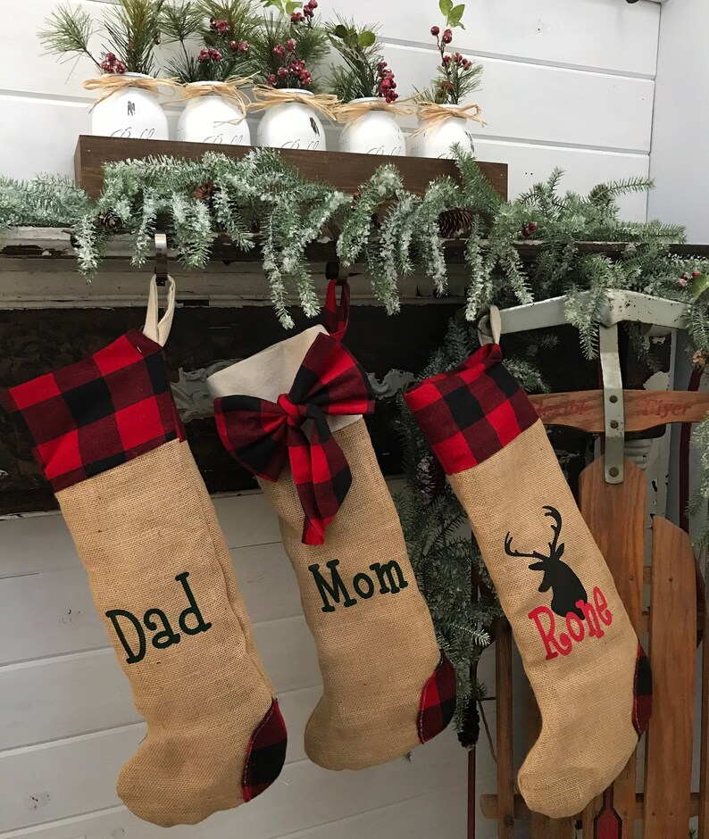 Family Christmas Stocking Set Four Personalized Stockings Stocking Set of Four Plaid Christmas Stockings Christmas Stockings Personalized