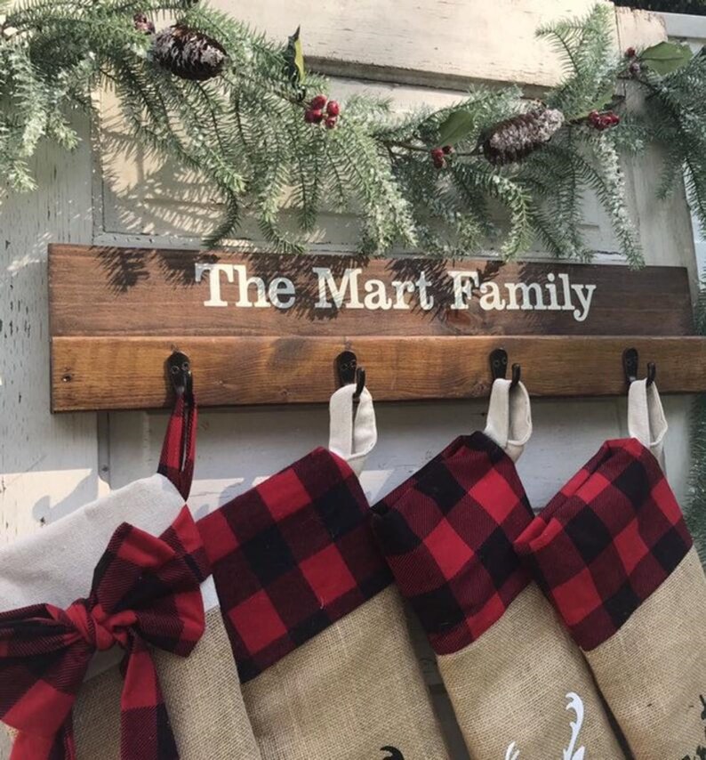 Stocking Holder Personalized Stocking Hooks Rustic Holiday Etsy
