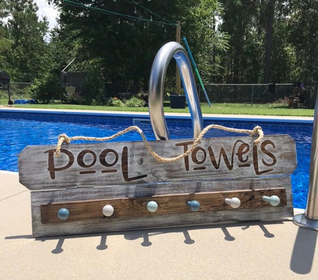 Home Living, Pool Towel Sign, Wood Pool Sign, Home Decor, Outside Decor