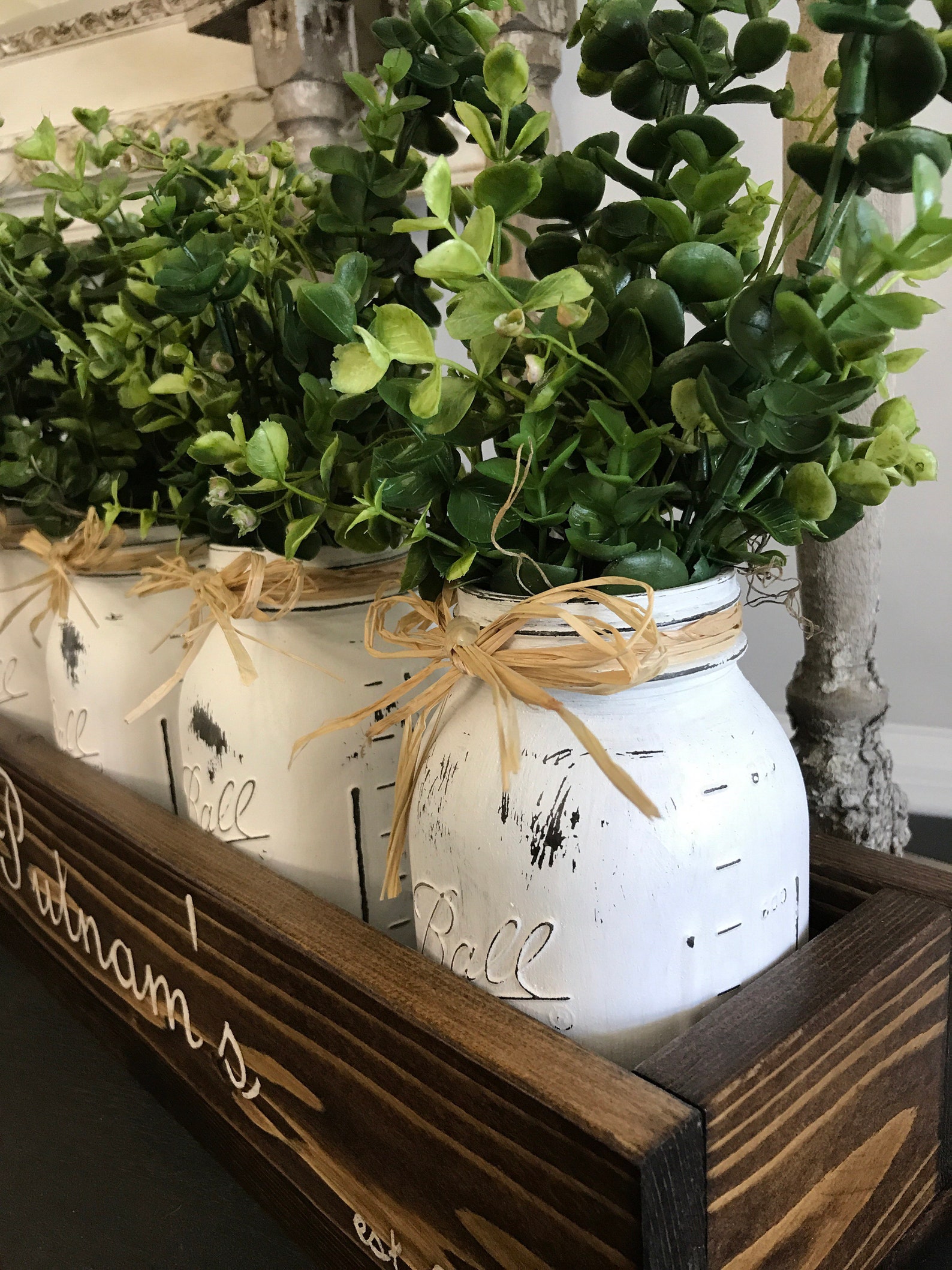 Boxwood Greenery Mason Jar Centerpiece with Painted Mason Etsy