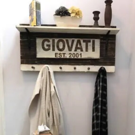 Storage Hooks for Coats, Handbags, Hats and More. Personalized with a Sign with Last Name or a Custom Saying.