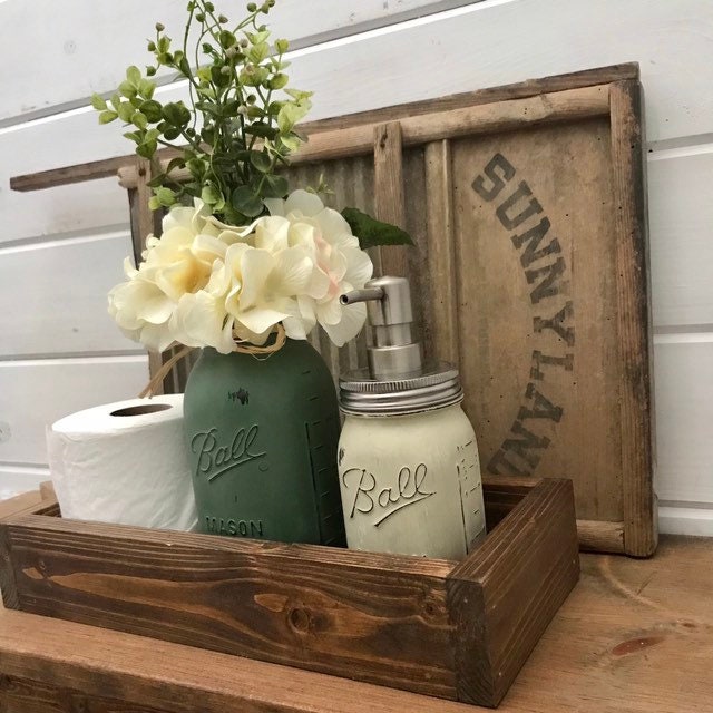 Mason Jar Bathroom Set With Mason Jar Bathroom TrayMason | Etsy