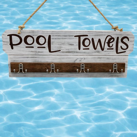 Rustic Pool Towel Rack | Farmhouse Outdoor Decor with Hooks