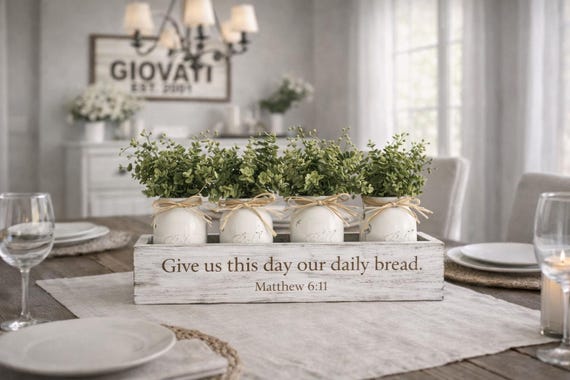 Personalized Farmhouse Centerpiece Box, Rustic Wood Mason Jar Holder, Kitchen Table Decor