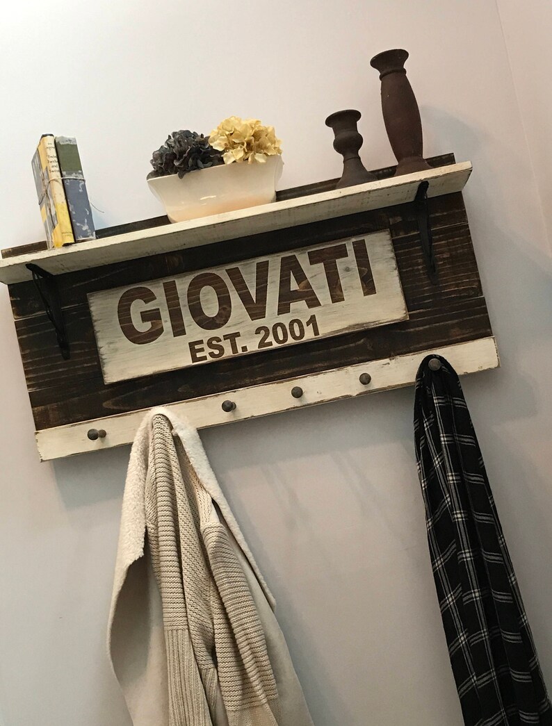 Coat Rack with a Personalized Family Name Sign with Etsy