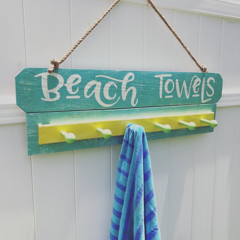 Towel Rack Custom Sign Beach Towel Rack with Towel Hooks