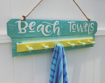 Beach Decor Beach Towel Rack Beach Towel Hooks Beach Towel Holder Pool Towel Rack Pool Towel Pool Towel Hooks Pool Signs Pool Decor Etsy