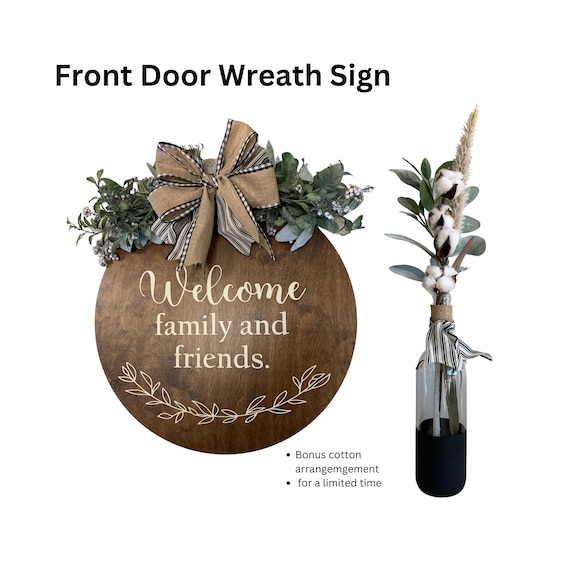Front Door Decor Welcome Sign, Door Hanger, Porch Decor, Spring Wreath and Sign, Gift For Mothers Day For Mom