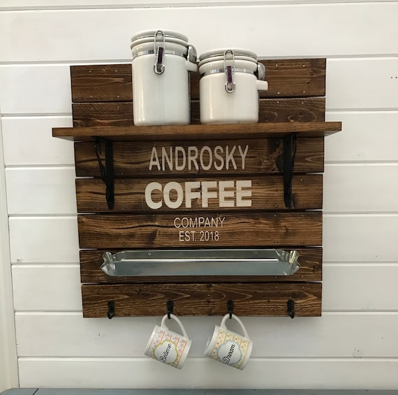Custom Coffee Bar Sign with Shelf & Mug Hooks