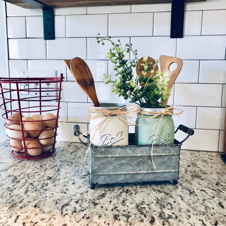 Farmhouse Kitchen Set Utensil Holder Kitchen Counter Decor Etsy