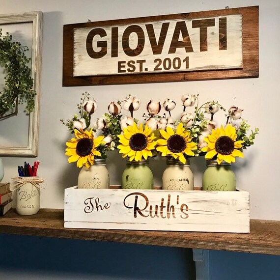 Handmade Sunflower and Cotton Arrangement in Personalized Wooden Box – Rustic Elegance for Your Home