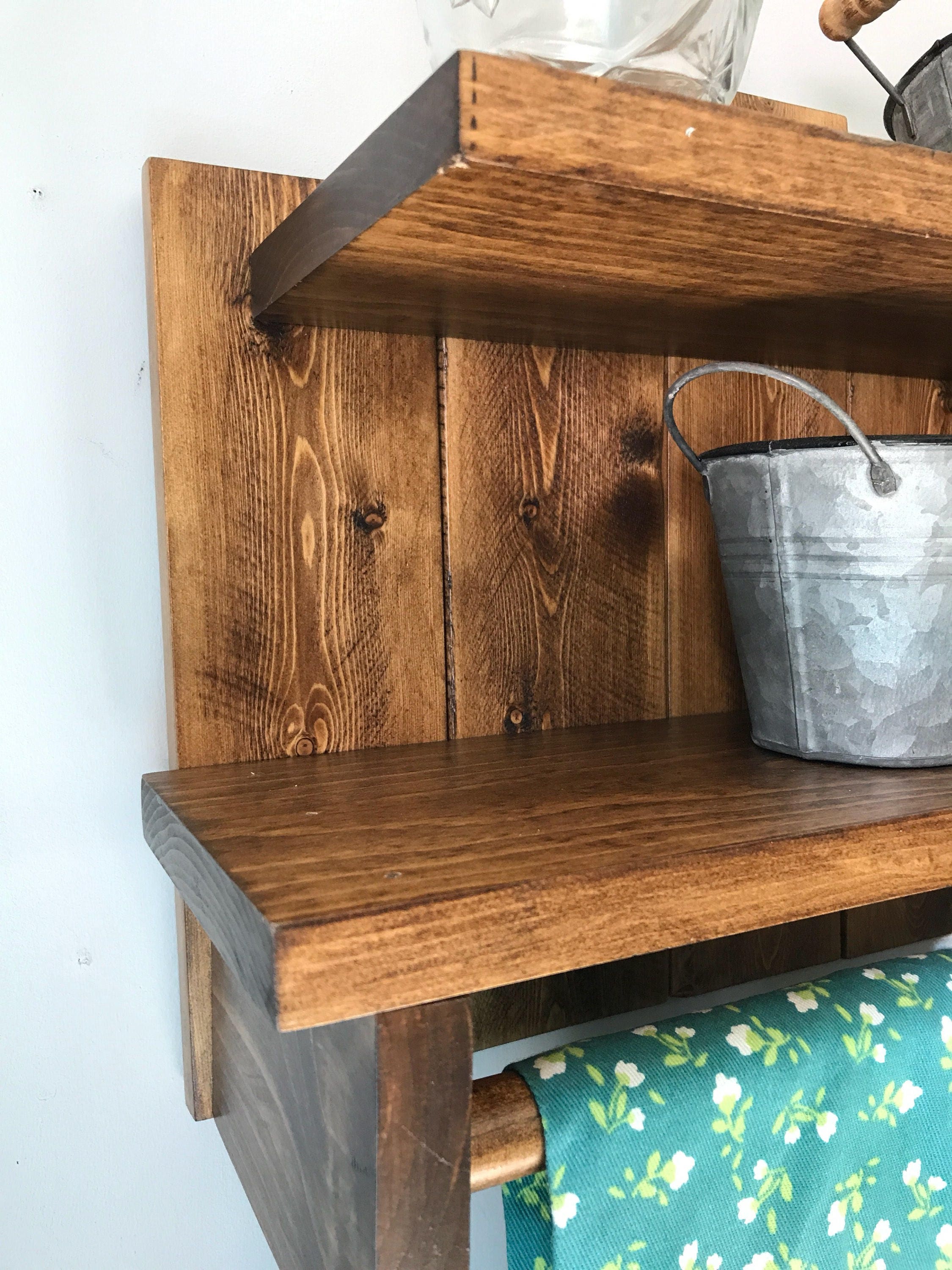 Towel Bar Wood Shelf Wall Hanging Shelf Rustic Towel Bar Etsy
