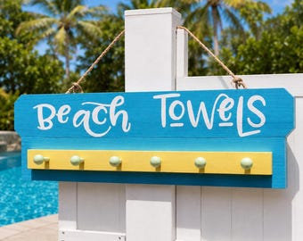 Handmade Wooden Beach Towel Rack, Coastal Pool Towel Holder