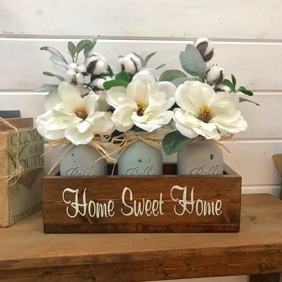 Farmhouse Cotton and Magnolia Arrangement in Personalized Wood Box