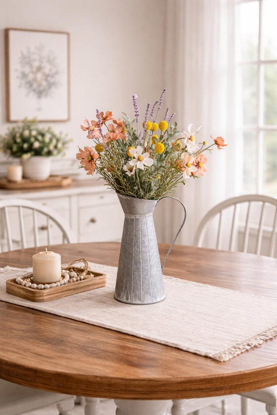 Farmhouse Wildflower Mason Jar Centerpiece, Faux Flower Arrangement, Rustic Table Decor, Spring Gift