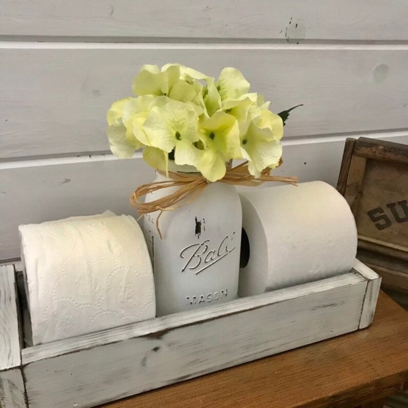 Toilet Paper Tray With Mason Jar White Bathroom Decor Etsy