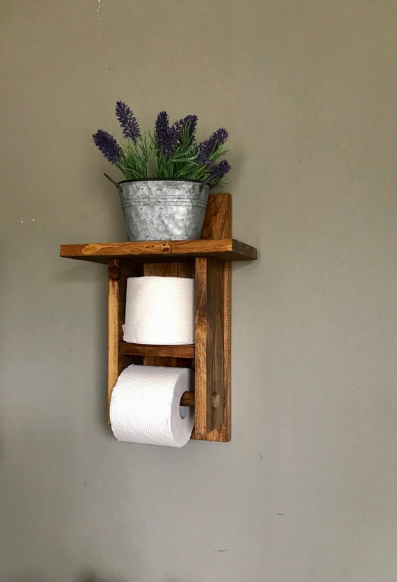 Wooden Toilet Paper Holder with Shelf