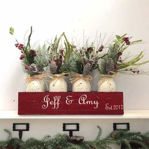 Christmas Centerpiece for Dining Table Filled with Red Berries and Pine Personalized With Your Wording