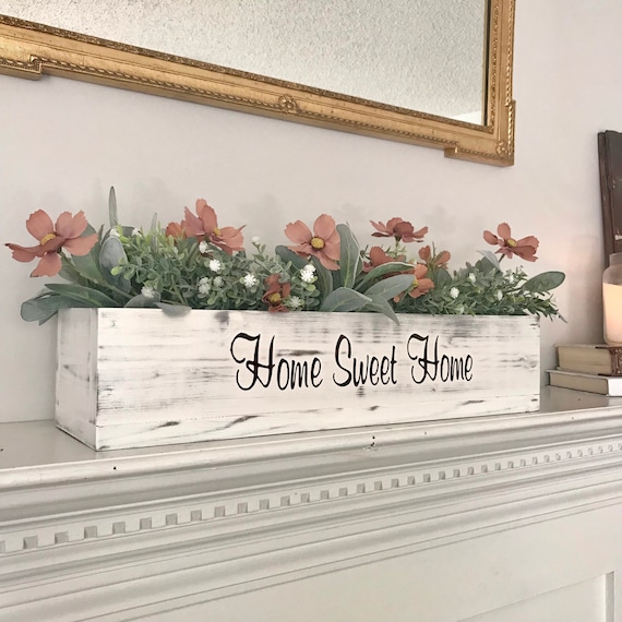 Mantel Centerpiece Personalized Family Gift Mantle Decor, Farmhouse Decor Fireplace, Wood Tray Planter Box, Entryway Table Arrangement