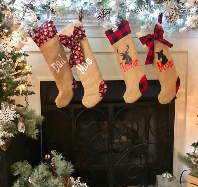 Christmas Stockings Personalized Black and Red Plaid with Etsy
