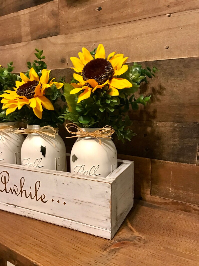 Mason Jar Sunflower Centerpiece Mason Jar Centerpiece Wood | Etsy