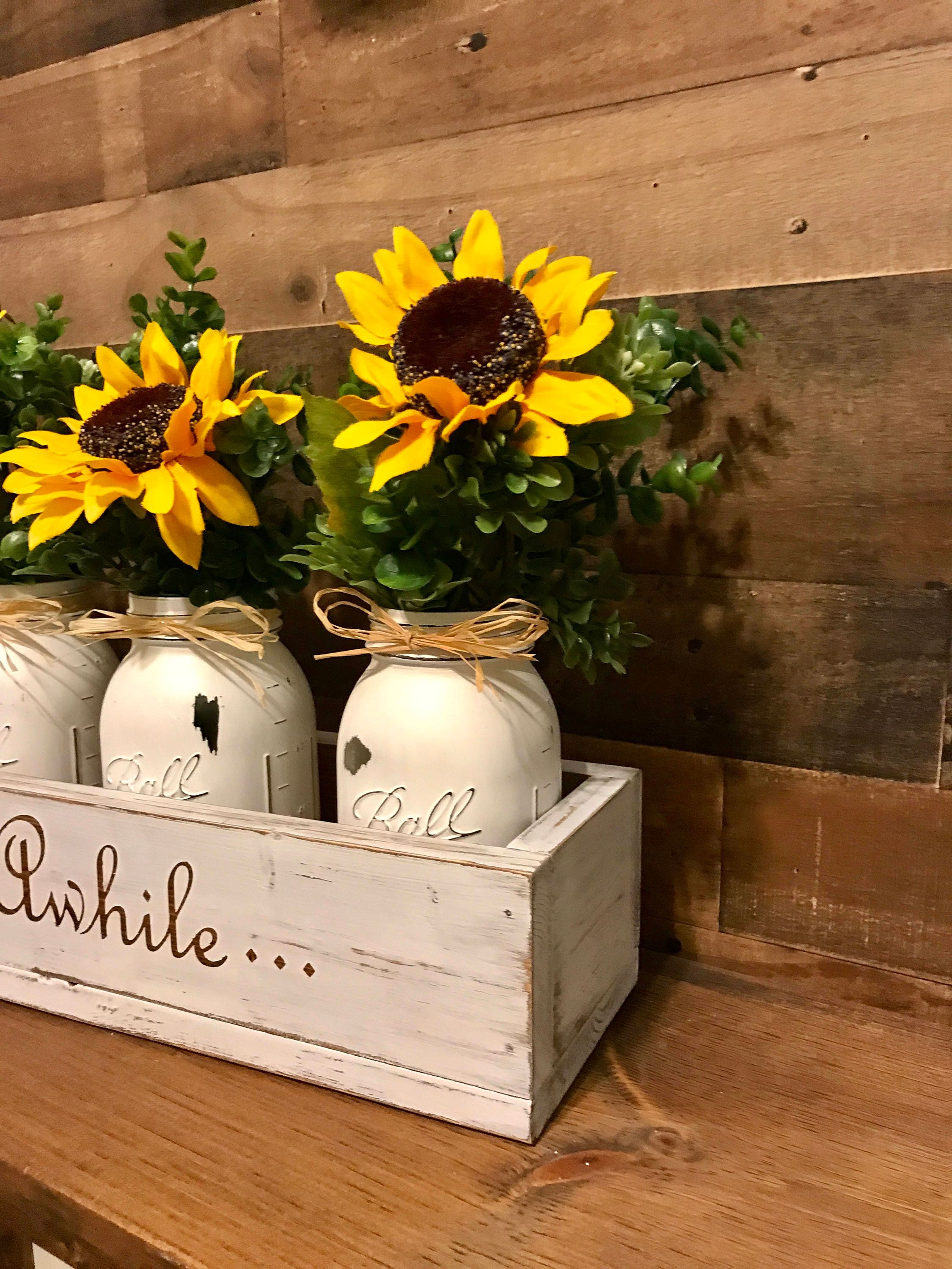 Mason Jar Sunflower Centerpiece Mason Jar Centerpiece Wood | Etsy