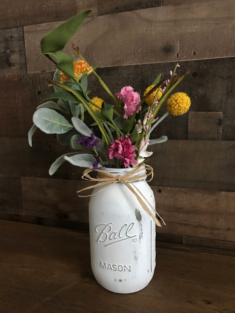 Mason Jar Rustic Decor Floral Arrangement Mason Jar Home Etsy