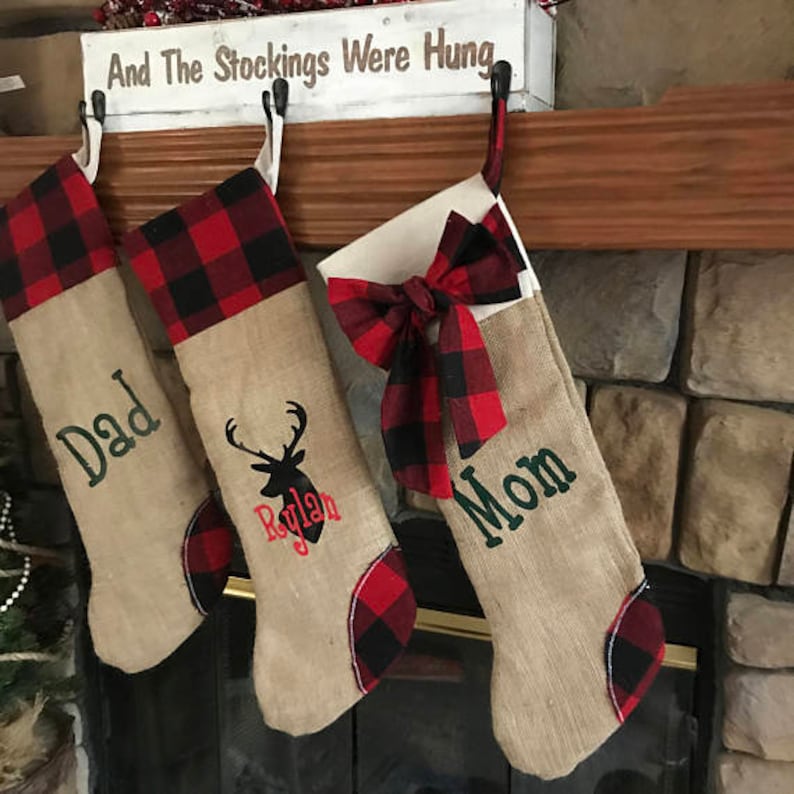 Family Christmas Stocking Set Four Personalized Stockings Stocking Set of Four Plaid Christmas Stockings Christmas Stockings Personalized
