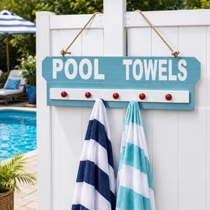 Pool Towel Rack, Outdoor Towel Holder, Beach Towel Rack, Personalized Pool Sign, Pool Decor
