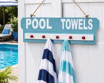 Pool Towel Rack, Outdoor Towel Holder, Beach Towel Rack, Personalized Pool Sign, Pool Decor