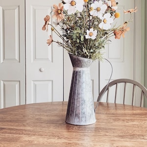 Rustic Artificial Wildflower Arrangement in a Galvanized Metal Pitcher, Farmhouse Floral Decor, Cottagecore Centerpiece, Modern Decor