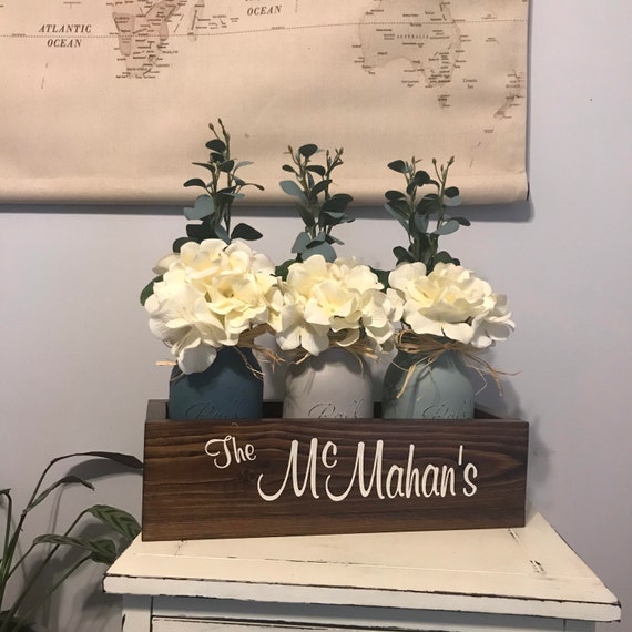 Personalized Gift Home Decor Wood Box Floral Arrangement Table Centerpiece