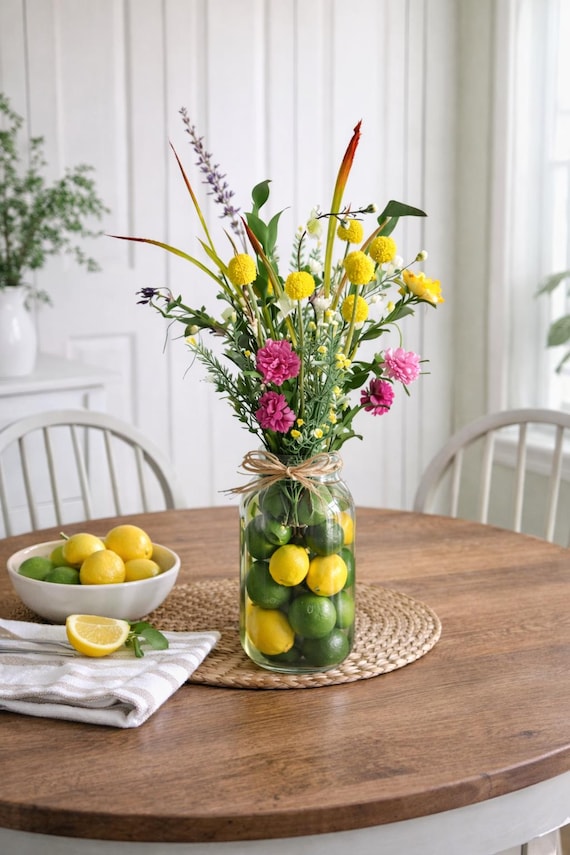 Lemon Sunflower Centerpiece: Farmhouse Kitchen Table Decoration
