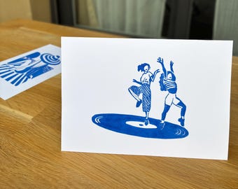 Linocut : Girls on groove
