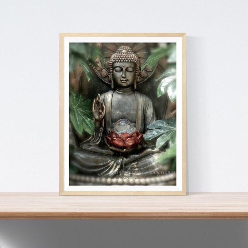 Buddha Wall Art Zen Photography Decor Boho Artwork Green Print Meditation Burnt Orange Yoga