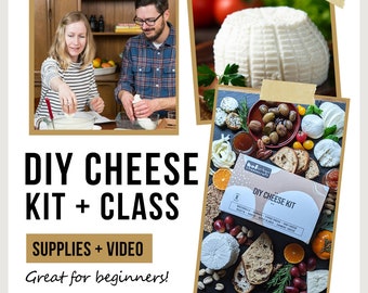 DIY Cheese Making Kit with Video Instructions, Choose Fresh Wheels or Mozzarella and String Cheese, Cheesemaking Supplies, Experience Gift