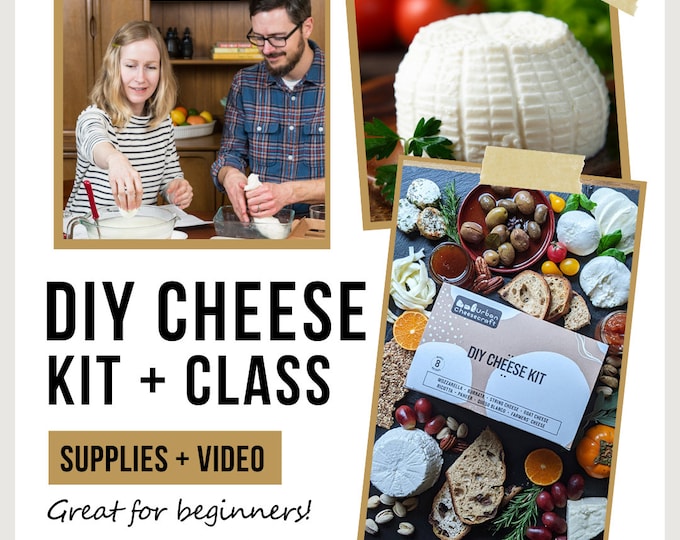 DIY Cheese Making Kit with Video Instructions, Choose Fresh Wheels or Mozzarella and String Cheese, Cheesemaking Supplies, Experience Gift